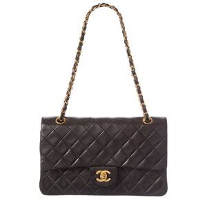 Chanel Black Caviar Leather Double Flap Shoulder Bag (Authentic Pre-Loved)